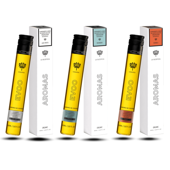 Aceitentubo.com - Pack Aromas 1 Ajo frito Diabla Romero lateral